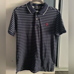 U.S. Polo Assn.Dark Blue with White Striped Short Sleeve Polo Pony classic S